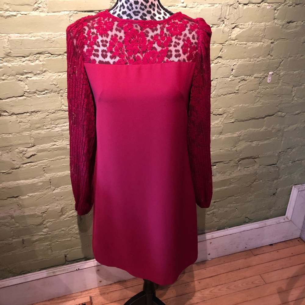 White House black market red dress balloon sleeve
